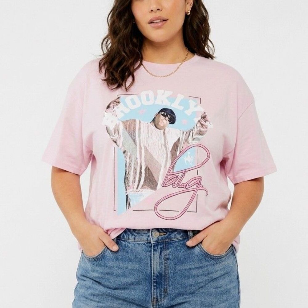 NOTORIOUS BIG Graphic T-shirt Print Biggie Smalls Pink Cotton Women M NEW NWT